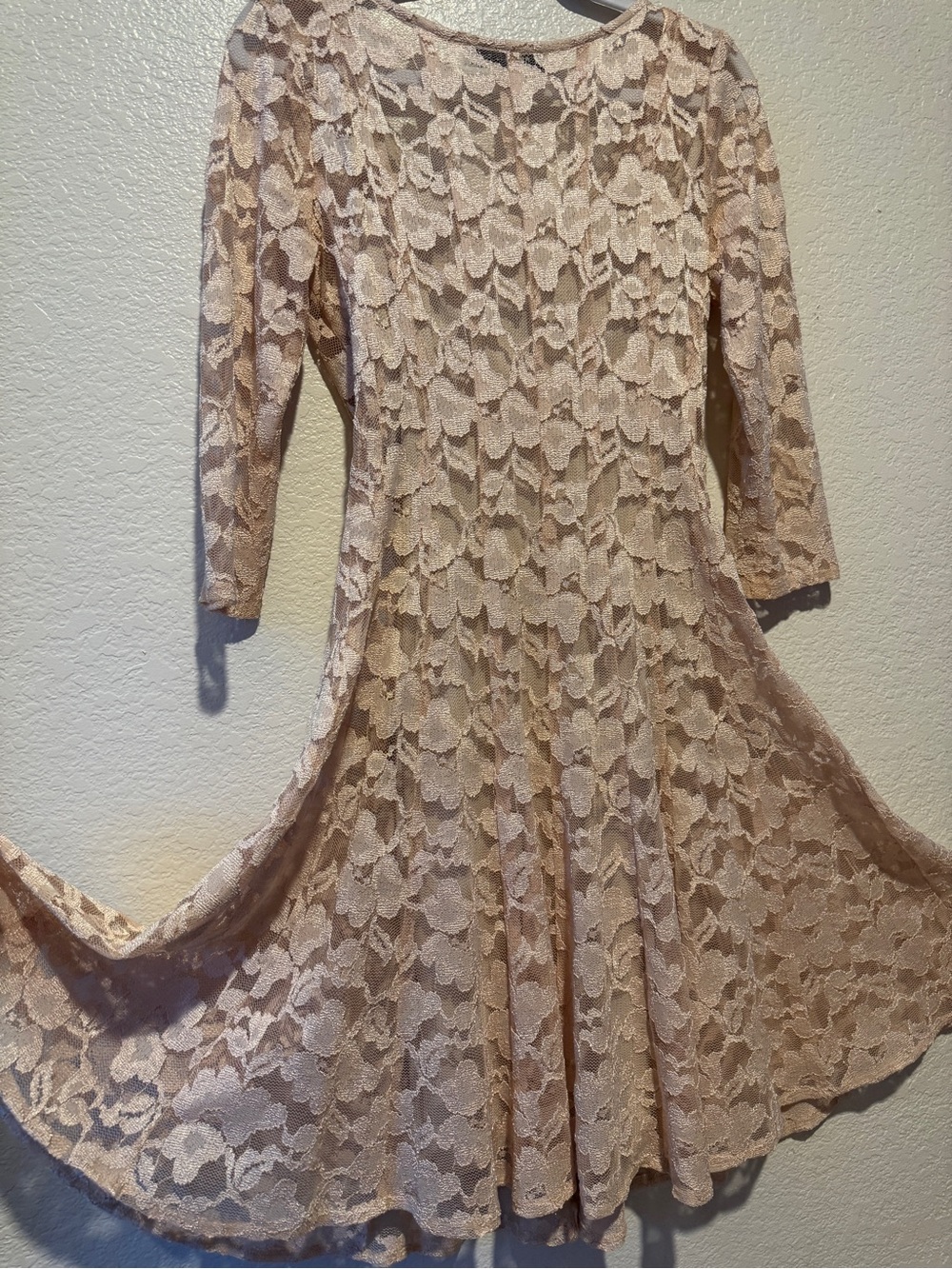 Blush Lace Long-Sleeve Fit-and-Flare Dress